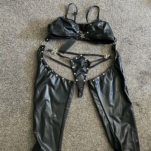 Black Faux Leather Festival Fit
